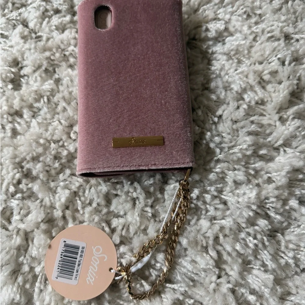 Brand new Pink velvet iPhone case clutch bag with gold studs and chain